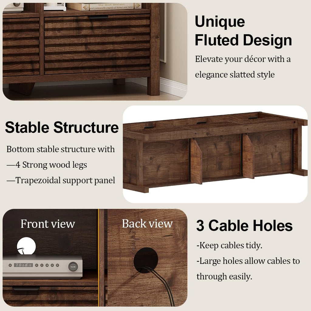 TV Stand, Mid Century Modern Media Console for 60 55 in TVs, Oak