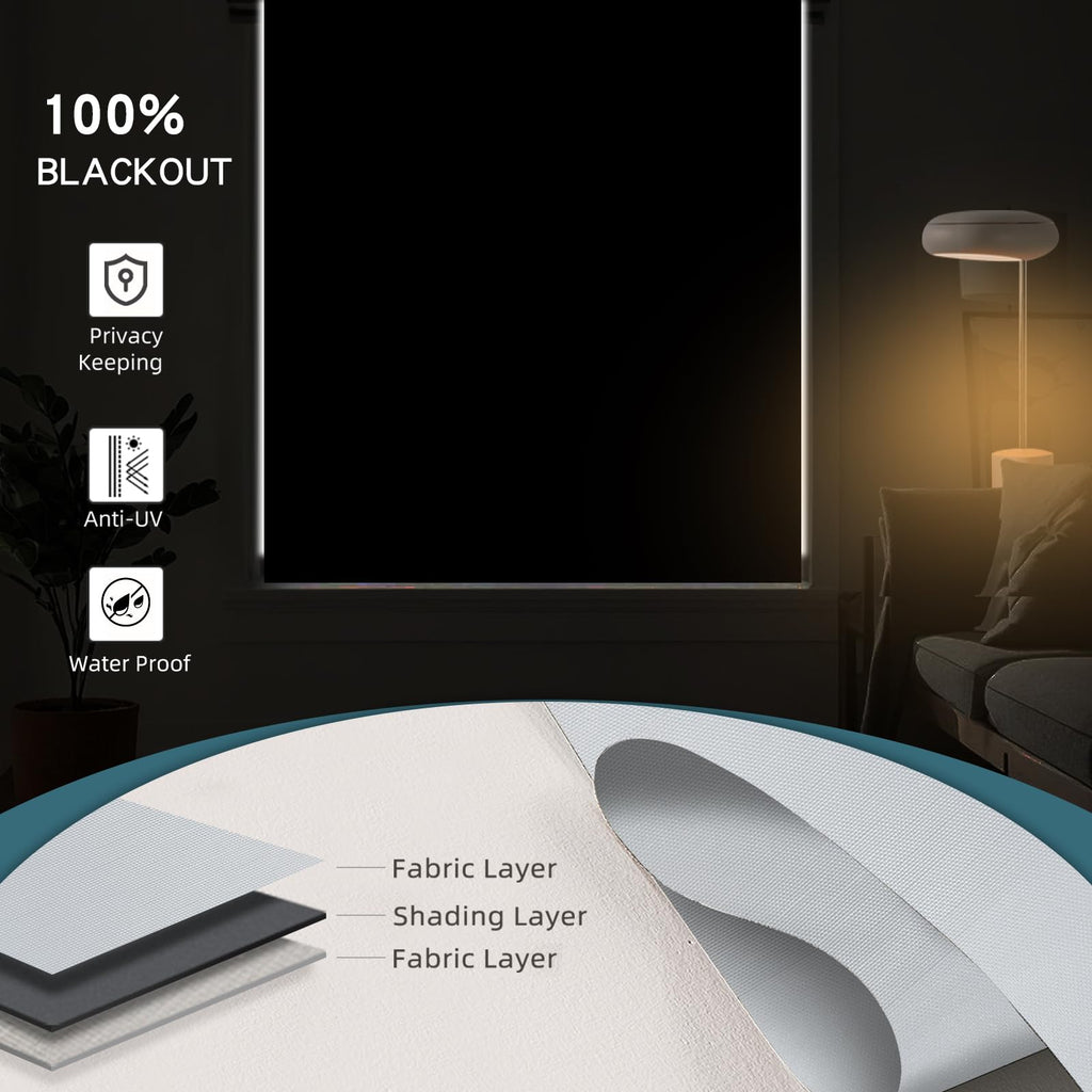 Motorized Roller Shades, 100% Blackout, Vinyl Light Grey