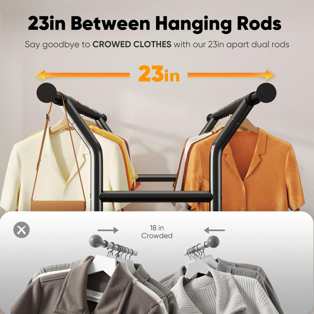 Heavy Duty Clothes Rack Load 635 LBS Adjustable Double Rod Black