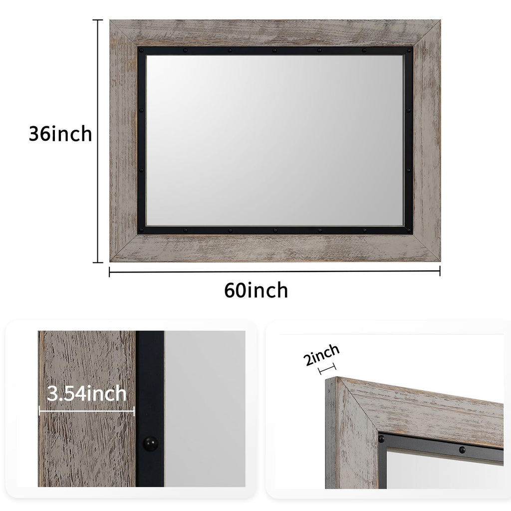 Rustic Wooden Framed Wall Mirror, Natural Wood and Iron Bathroom Vanity Mirror for Farmhouse Decor, Vertical or