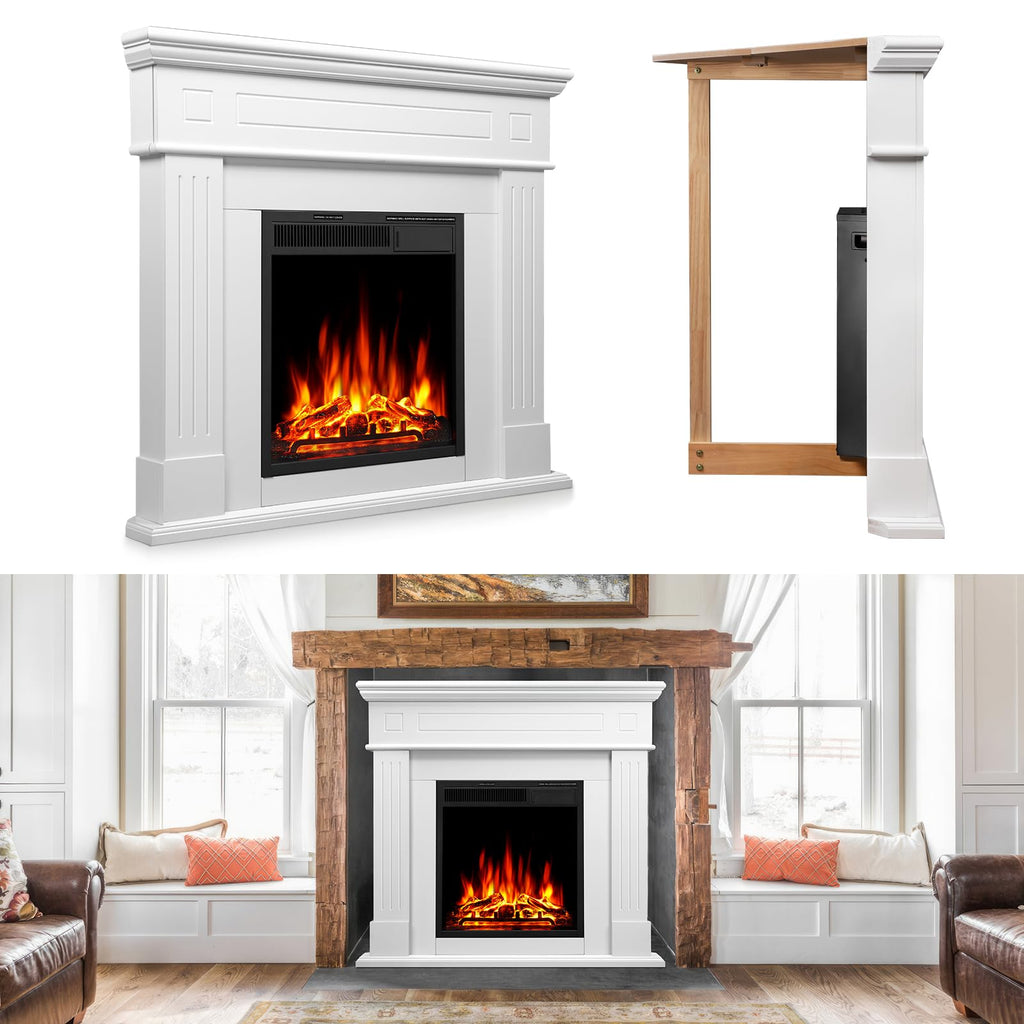 44" Corner Electric Fireplace with Mantel Package Freestanding Fireplace Heater Corner Firebox with Log & Remote