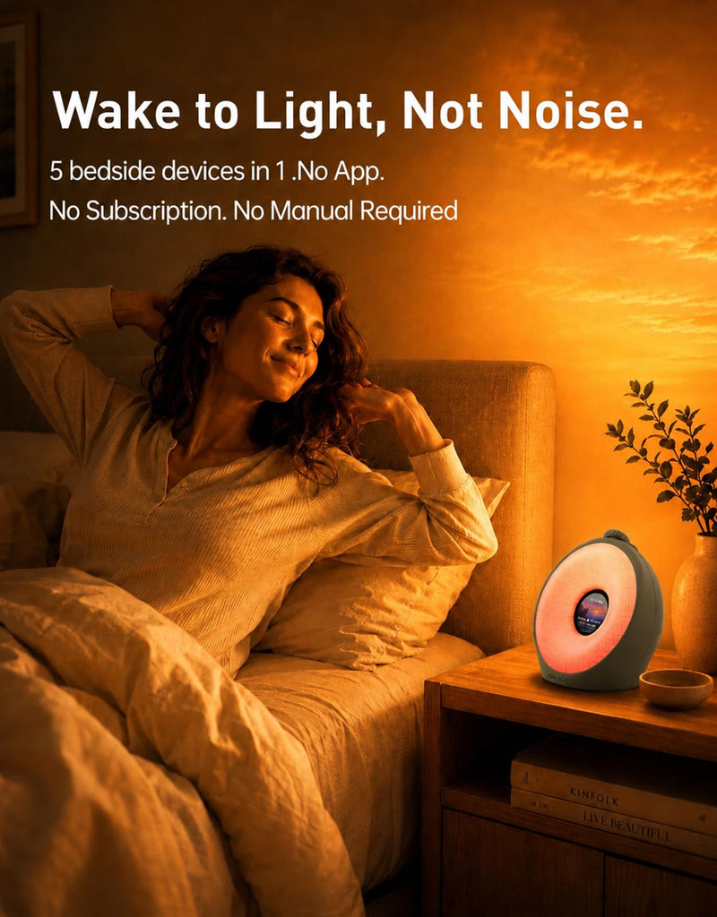 Sunrise Alarm Clock for Heavy Sleepers with Pulse Wake, Sunset Sound Machine with Breathing Ambient Light, Loud Alarm