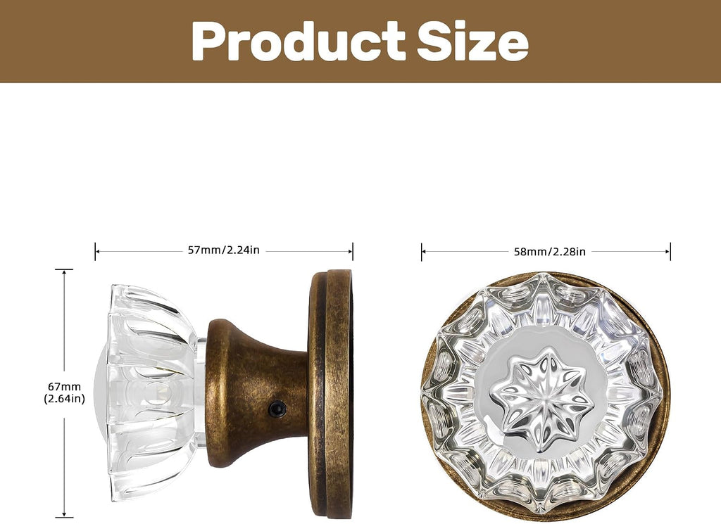 2 Pack Crystal Glass Dummy Door Knobs, Single Sided Knob