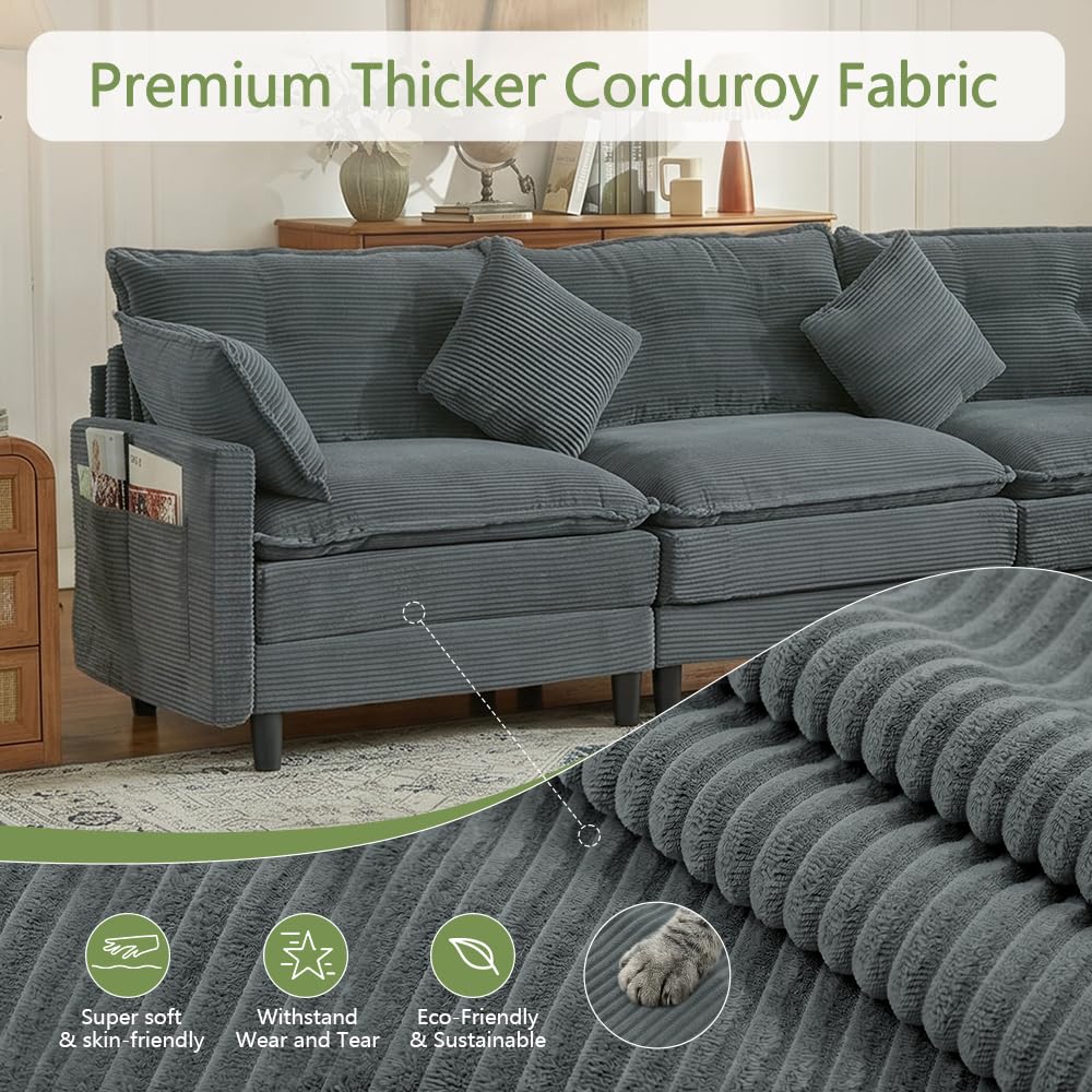 Match Ottoman Only for Cloud Modular Couch Sectional, Convertible to Coffee Table with Storage, Corduroy Ottoman for