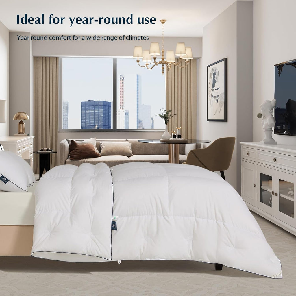 Queen Comforter, White Goose Down Bed Comforter Queen,All Season Ultra Soft 100% Cotton Luxury Hotel