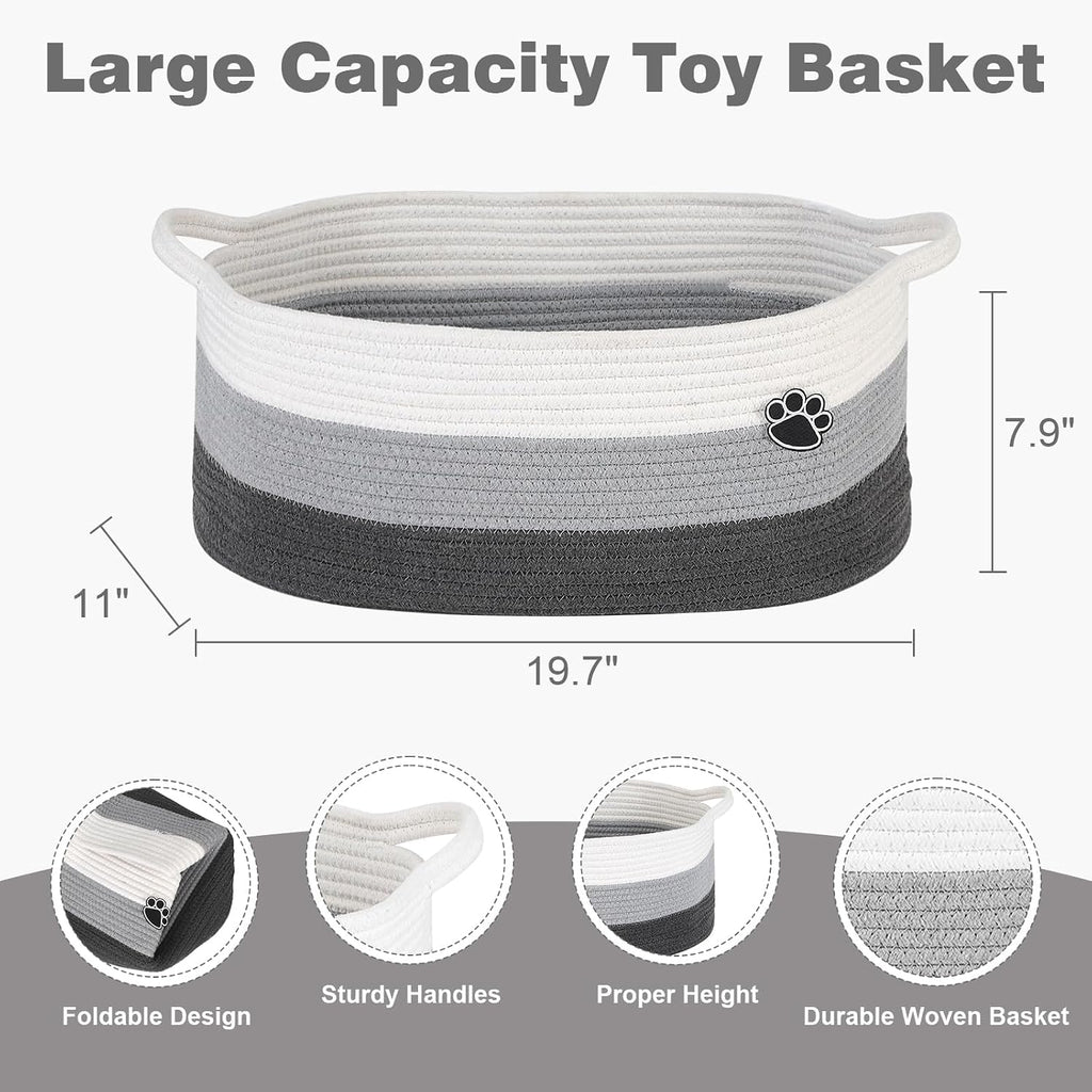 Dog Toy Basket, 30L Toy Box and Bin for Dog Cat Storage, 19.7" X 11" X 7.9" Large Woven Rope Basket for Blankets