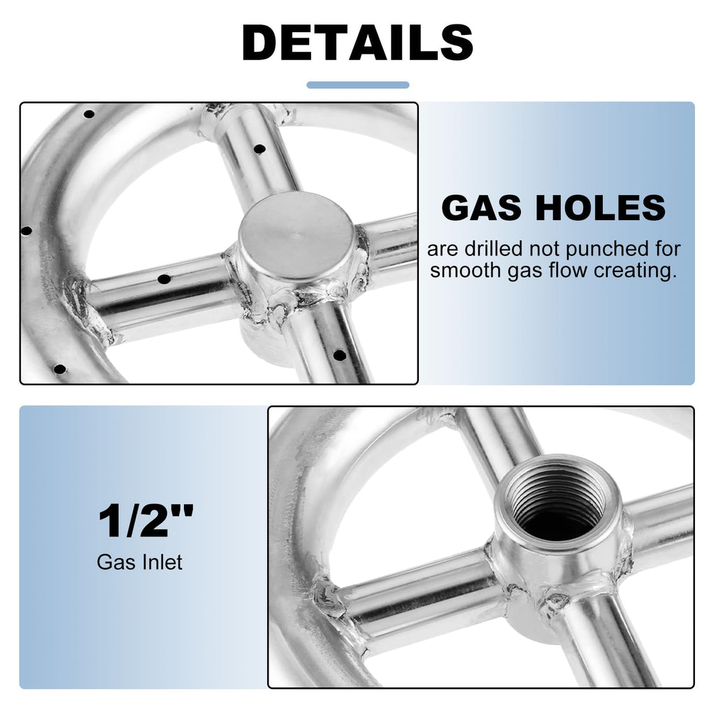 6" Round Fire Pit Burner Ring with Stainless Steel and Brass 1/2" Air Mixer, 90° Elbow Nozzle Sprayer Valve for
