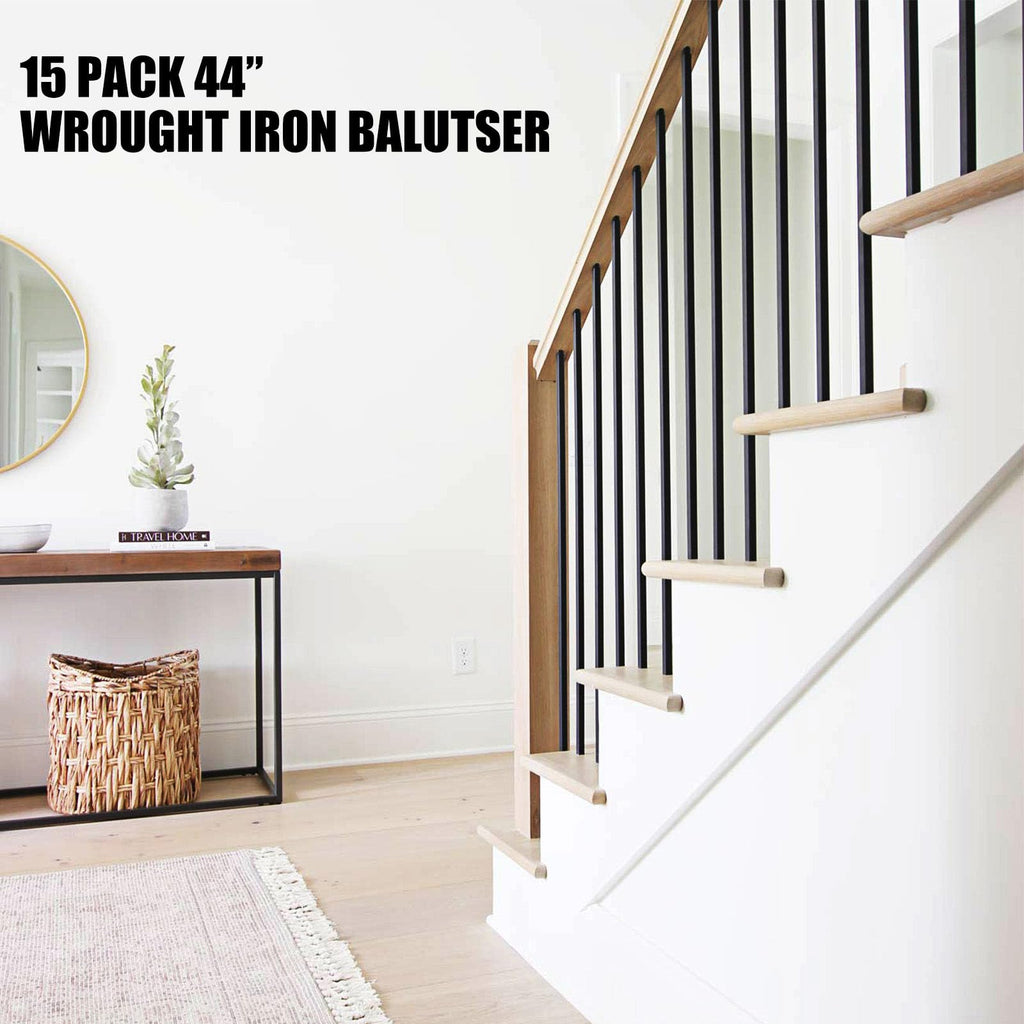 15 Pcs Iron Balusters for Staircase, 1/2" x 44" Wrought Iron Baluster, Square Metal Balusters Hollow Straight Iron