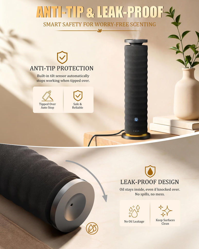 Waterless Essential Oil Diffuser, 120mL, 4 Oils, Remote, Black