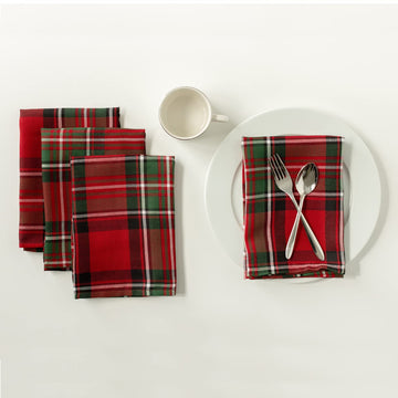 Holiday Plaid Set of 4 Napkins (Red, 18" x 18")