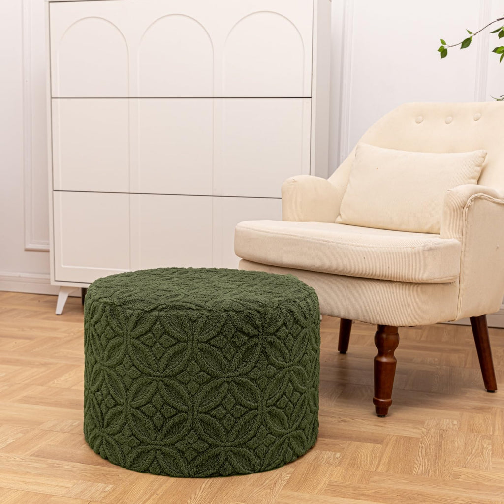 Functional Ottoman Pouf - Ergonomic Ottoman Foot Rest for Couch (Olive Green, 20x20x14 Inches, Round)
