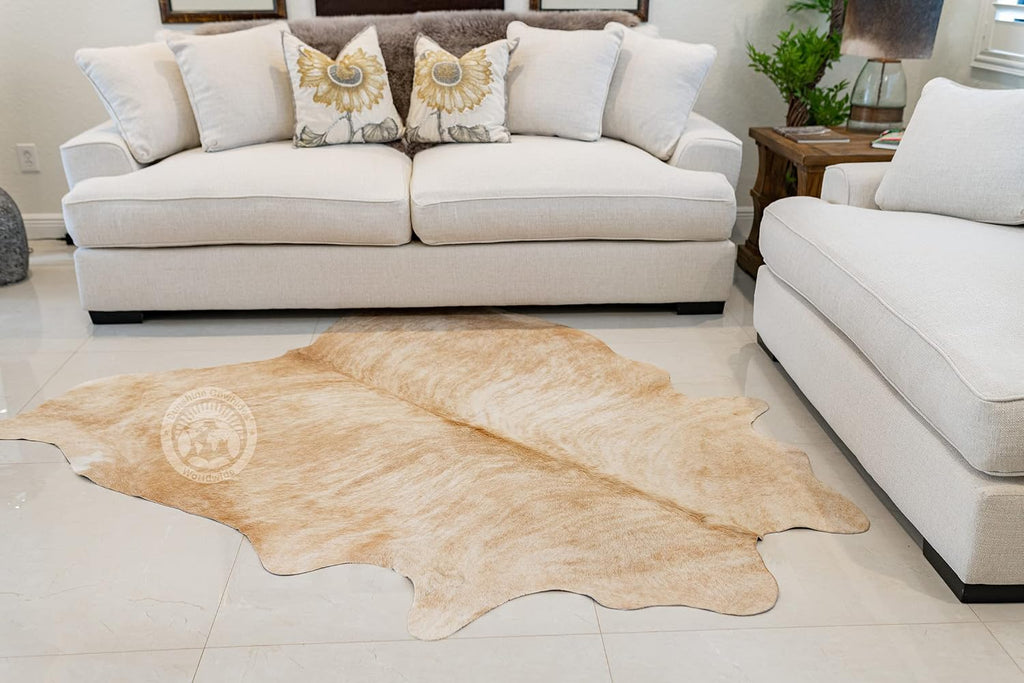 100% Genuine Exotic Beige Palomino Cowhide Rug - Modern Style Animal Skin Rug & Floor Carpet & More - Extra Large