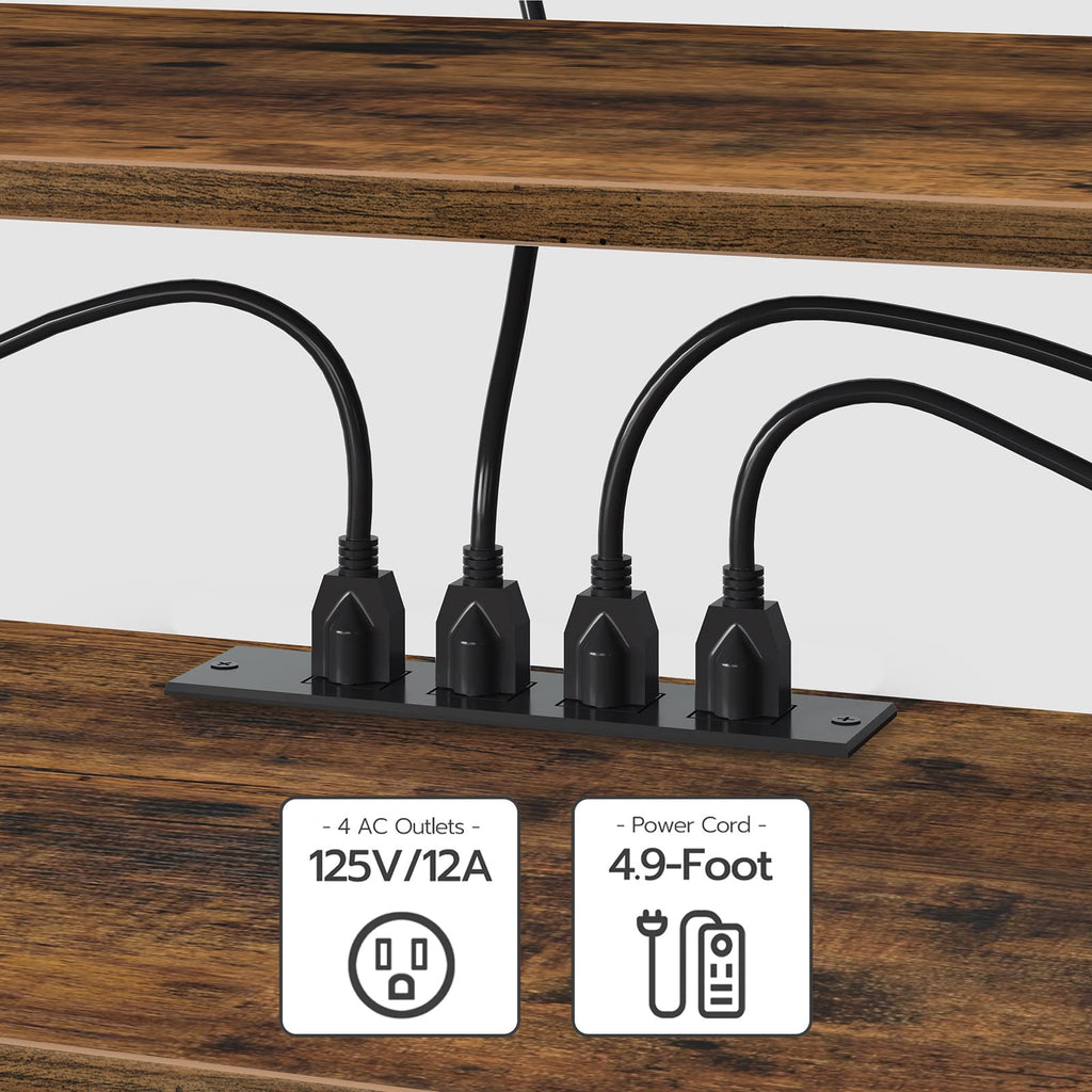 TV Stand with Power Outlets to 65 Inches, TV Console Table with Open Storage Shelves, Industrial Media Entertainment