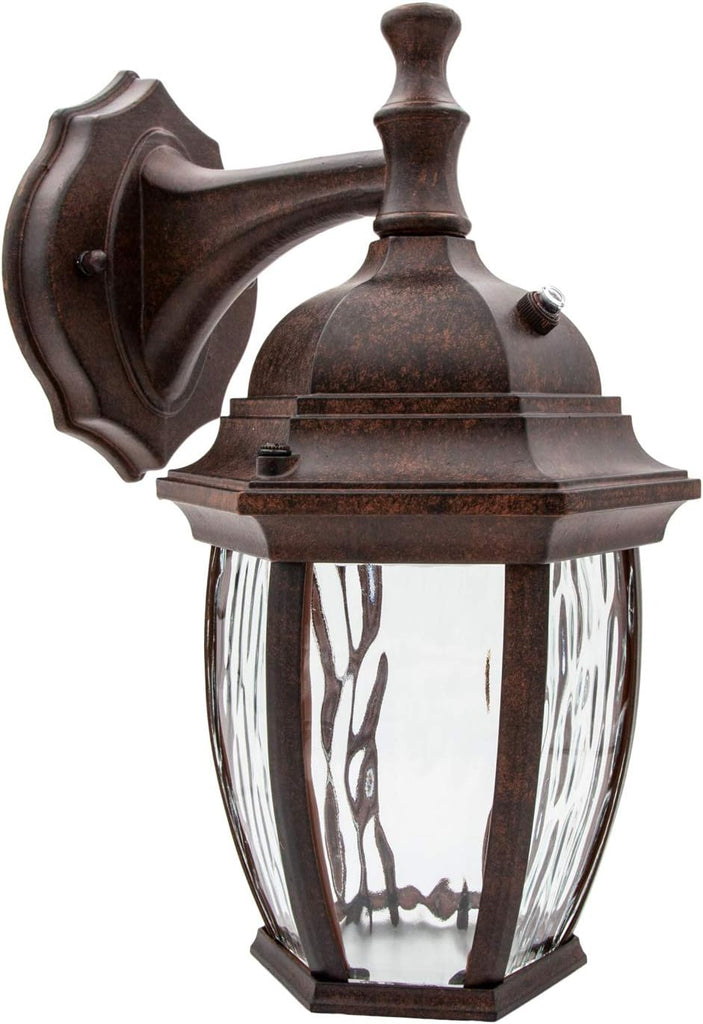 LED Outdoor Wall Light - Features Clear Water Glass, 3000K Warm White, 580 Lumens, Dusk to Dawn Photocell Light Sensor