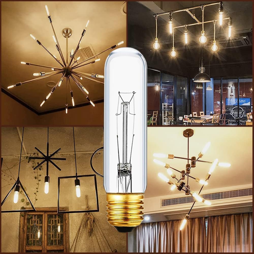 25 Watt T10 Clear Tubular Incandescent Light Bulb, Vintage Style Showcase Bulb,Showcase lamp, 2700K Soft White, E26