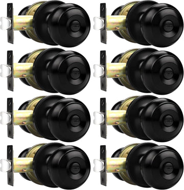 Black Door Knobs, Privacy Door Knob Bedroom, Interior Door Knob with Thumb Turning Locking Button, 8 Pack