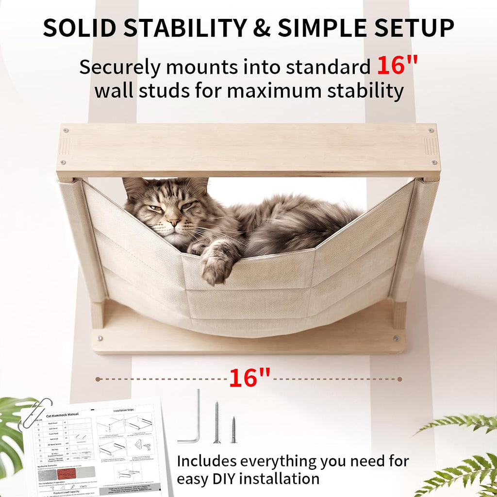 Cat Wall Hammock Mounted Bed, Wood Kitten Shelf and Perch up to 30lbs