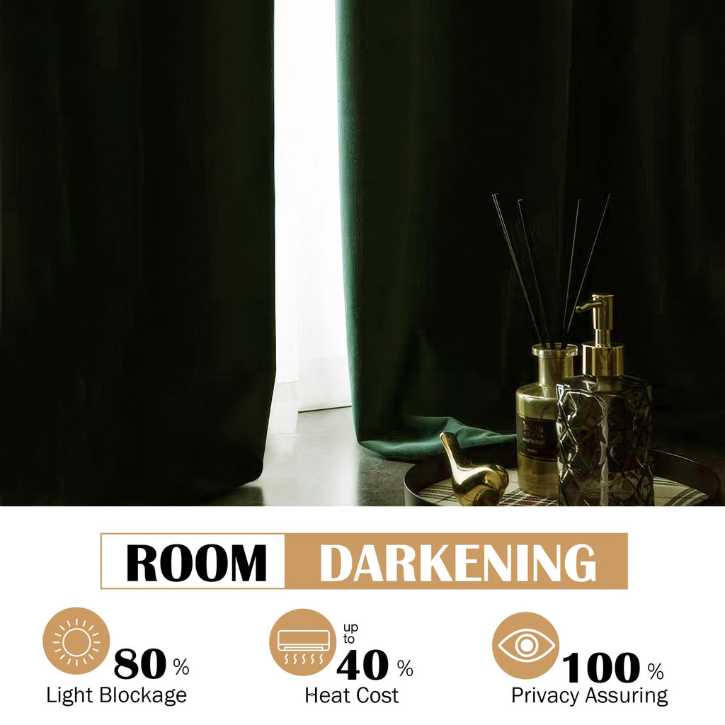 Velvet Curtains Living Room Dark Green 52x108 2 Panels