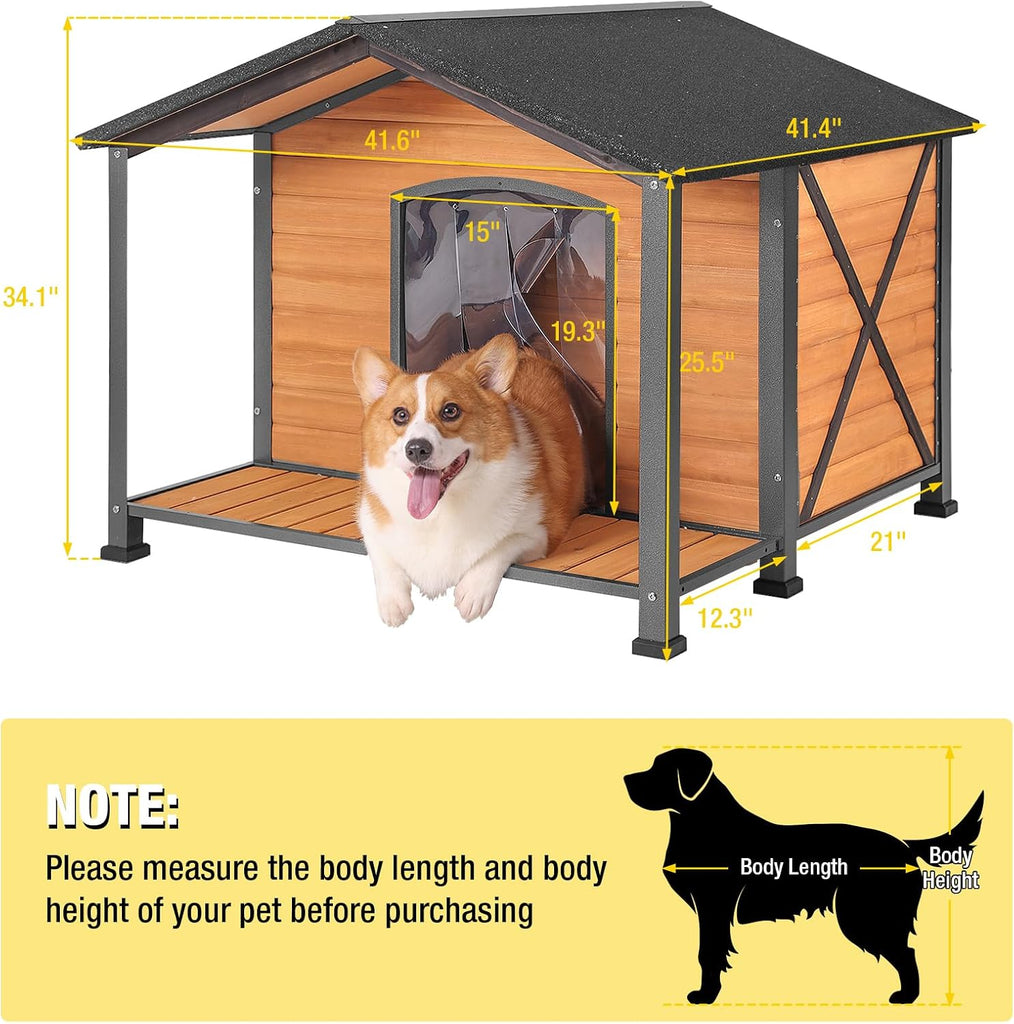 Outdoor Dog House with Chewproof Strong Metal Frame Outside Dog Kennel Weatherproof for Medium to Large Dogs, (41.5"