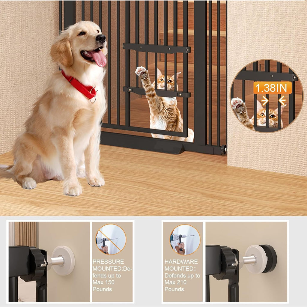55.11" Extra Tall Cat Gate 29.5-40.6 Wide Pet gate for Doorway Pet Gate with Cat Doors NO Drilling Pressure Mount Kit