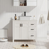 36" Modern Freestanding Bathroom Vanity with Sink - Grooved Cabinet with Soft-Close Doors & Drawers