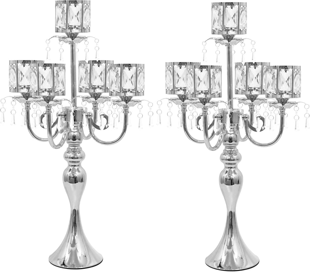 Tall Candle Holders - 2Pcs Gold Candelabra, Metal 5 Arm Candlesticks Party Wedding Aisle Home Decor (Silver x 2pcs)