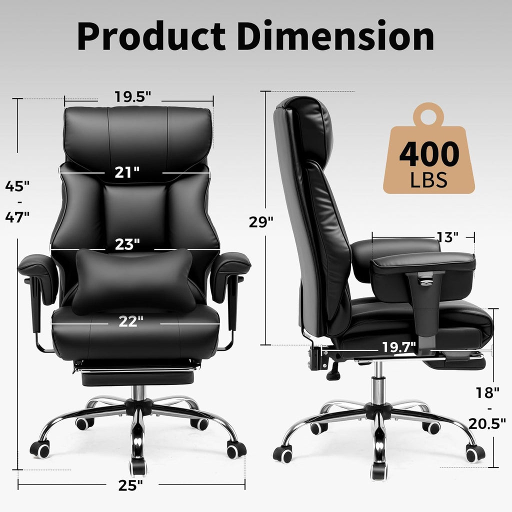 Big and Tall Gaming Chair 400lbs Heavy Duty Office Chair with Foot Rest & Ergonomic Pocket Spring Cushion, High Back
