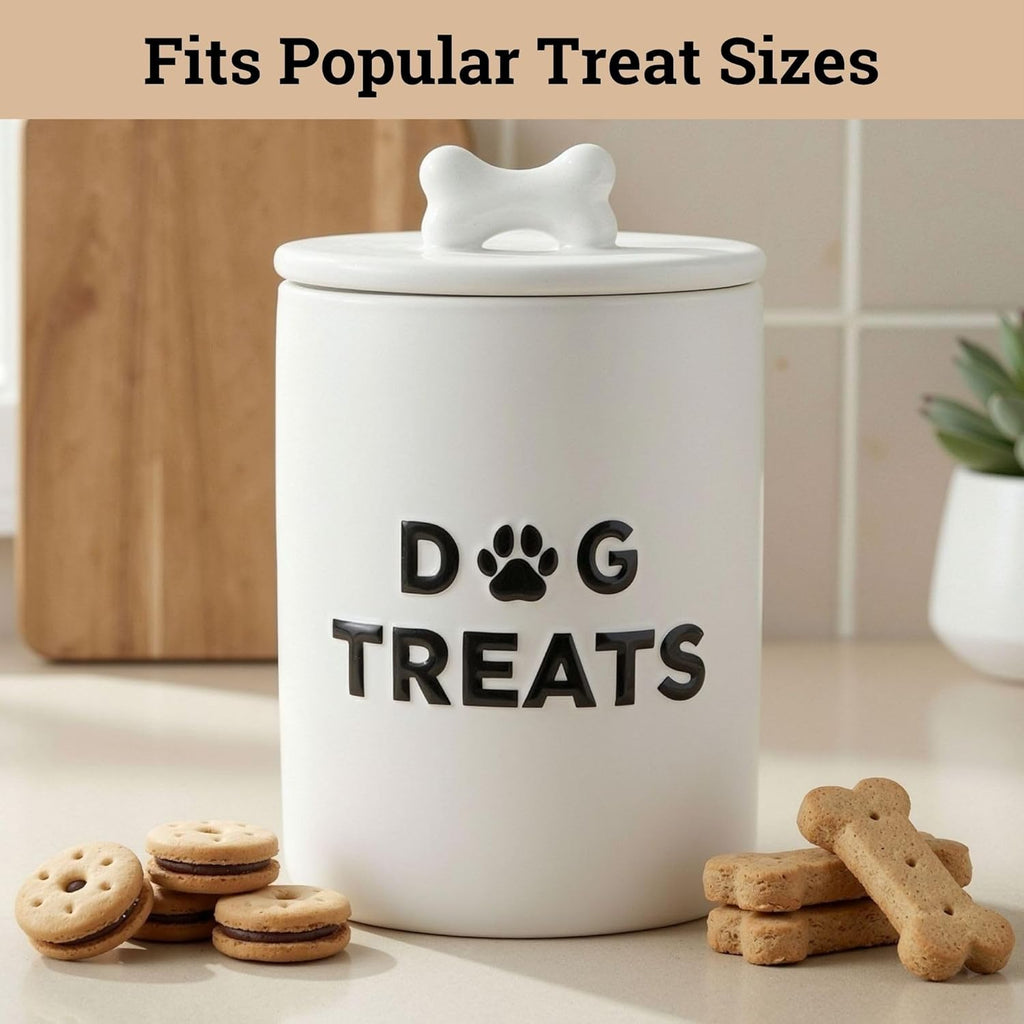 Ceramic Dog Treat Container Airtight - Ceramic Lid - 4 Cups - 4.3"W x 6.6"H