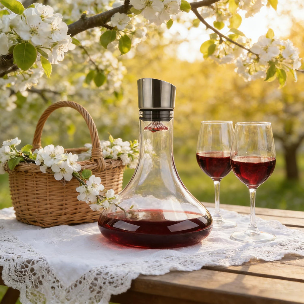 Wine Decanter Built-in Aerator Pourer, 1500ml /50oz Wine Carafe with Aerator,Cleaning Beads and Cork Ball,100%