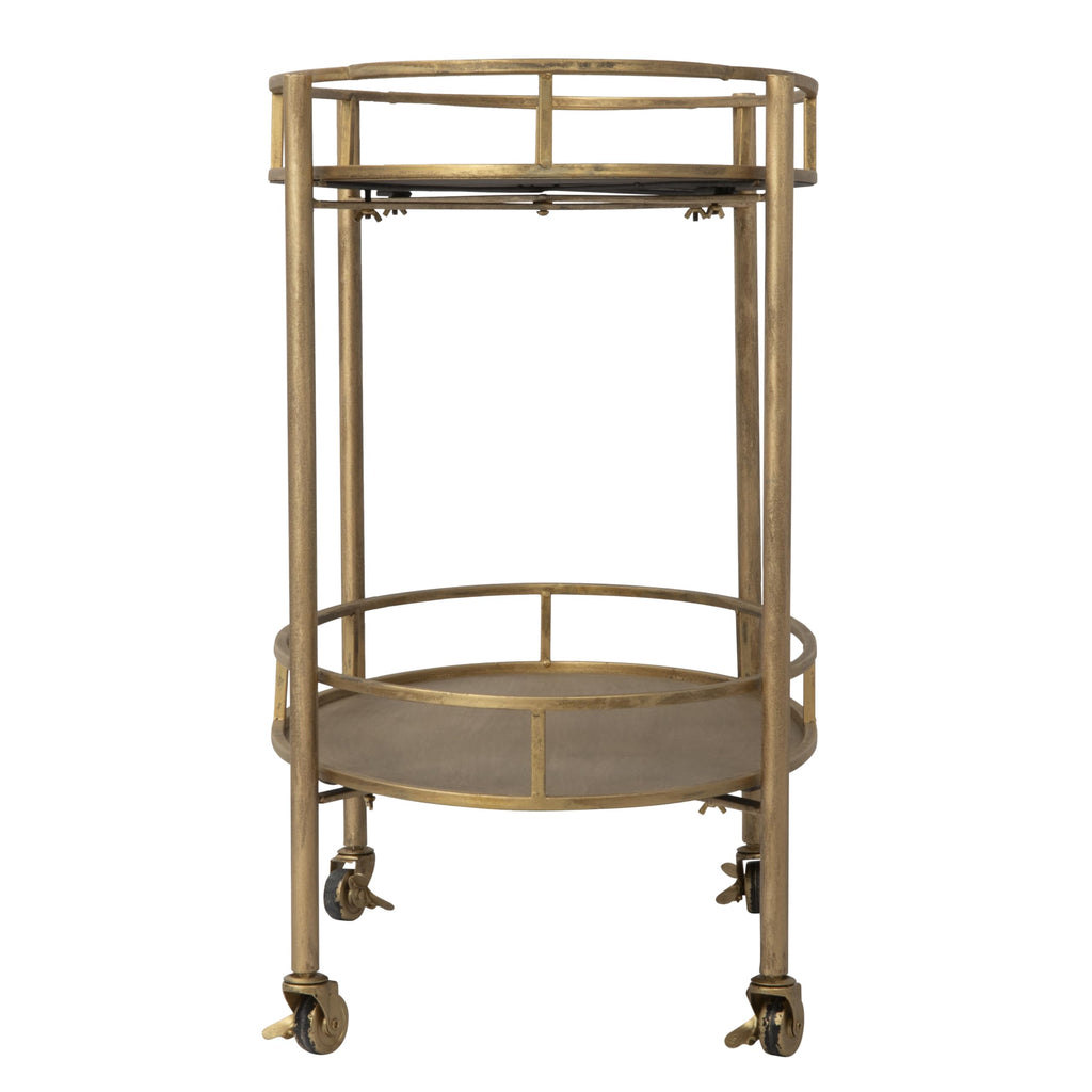 Oval 2-Tier Metal Bar Cart with Wheels, Antique Gold
