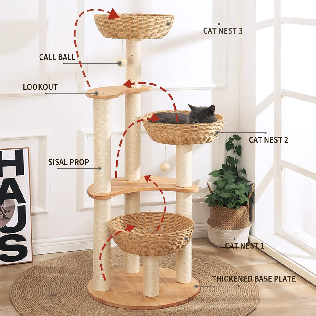 54" Modern Cat Tree Tower for Indoor Cats, Large & Multi-Cat Homes