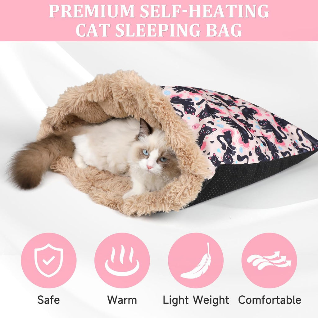 Cat Bed Cave Sleeping Bag, Soft Plush Cats Sack, Cat Beds for Indoor Cats, Self-Warming Cozy Pet Nest Mat 23.6" x 22"
