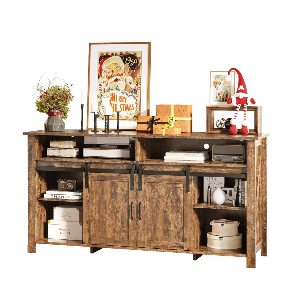 58" Fireplace TV Stand for up to 65" TVs, 1 Package, Farmhouse Brown