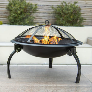 22" BBQ Grill and Firepit/Featuring Mesh Cover, Wooden Handled Stoker & Folding Legs/Lightweight & Portable/Picnics