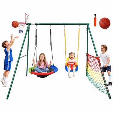 7-in-1 Kids Swing Set and Saucer Swing for Backyard