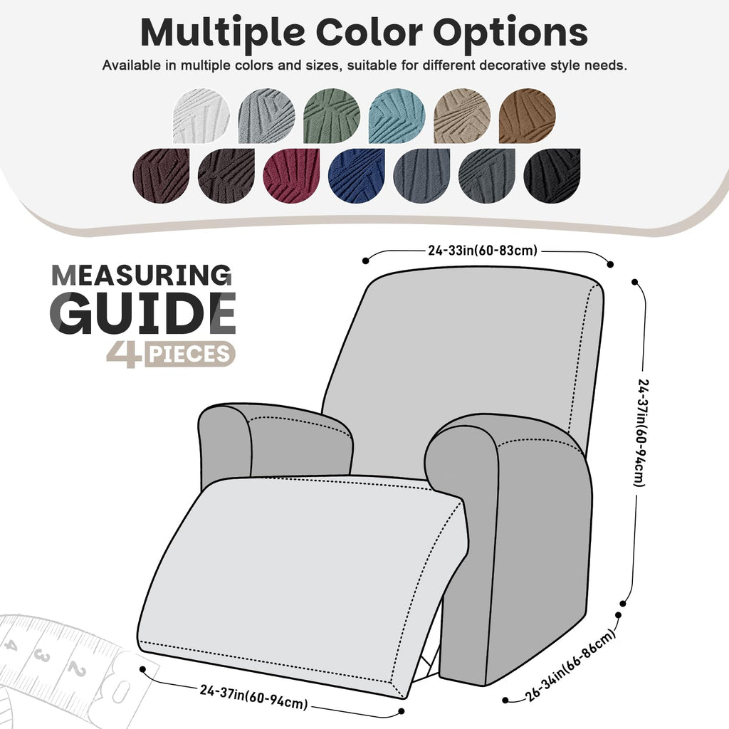 Stretch Recliner Chair Covers, 4-Pieces Slipcover, Gray