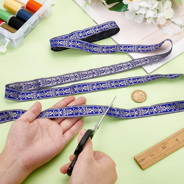 Royal Blue Floral Jacquard Ribbon Vintage Ethnic Trim
