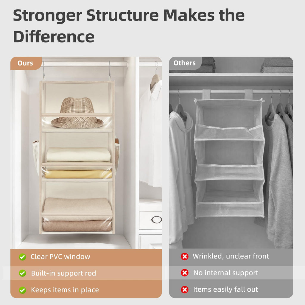 6-Shelf Hanging Closet Organizer and Storage, 2 Separable 3-Shelf Haning Organizers for Closet, Collapsible Hanging