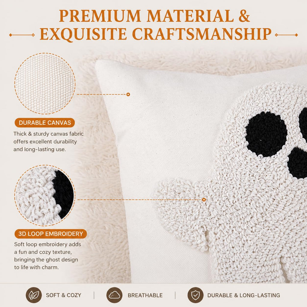Halloween Loop Tufted Ghost Pillow Covers Set of 2 20x20, Beige