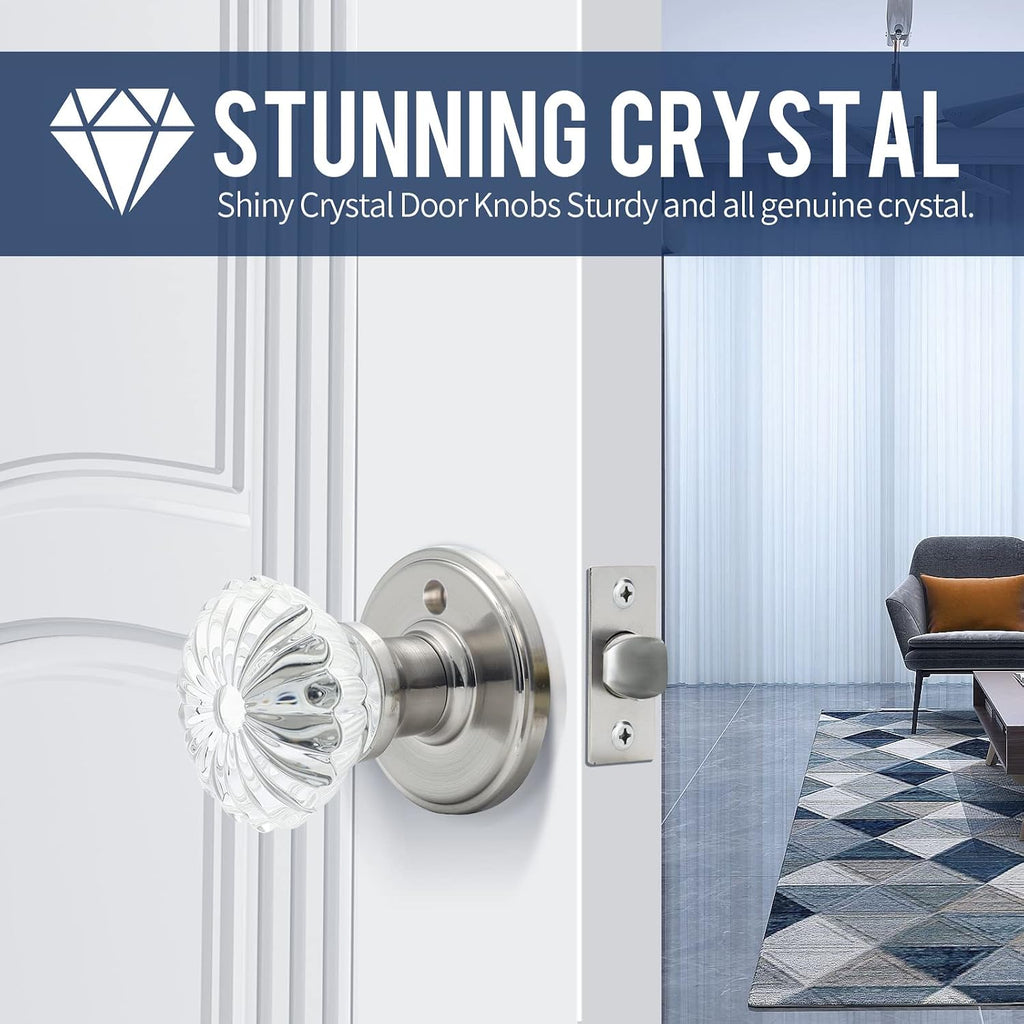 Glass Door Knobs Interior with Lock, Satin Nickel Door Handles, Crystal Door Knobs with Lock(Satin Nickel, Privacy)