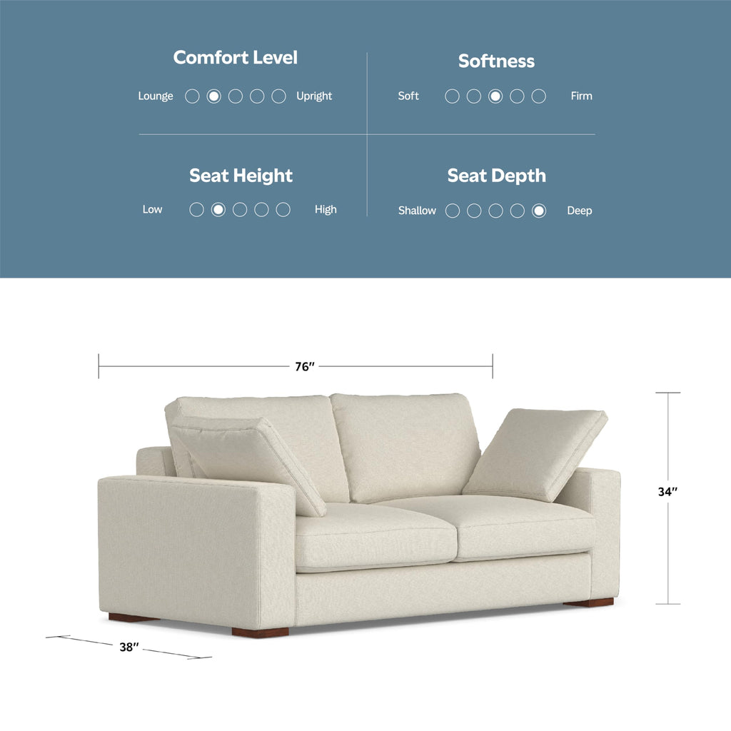 Charlie 78" Wide Performance Fabric 2-Seater Sofa in Cream
