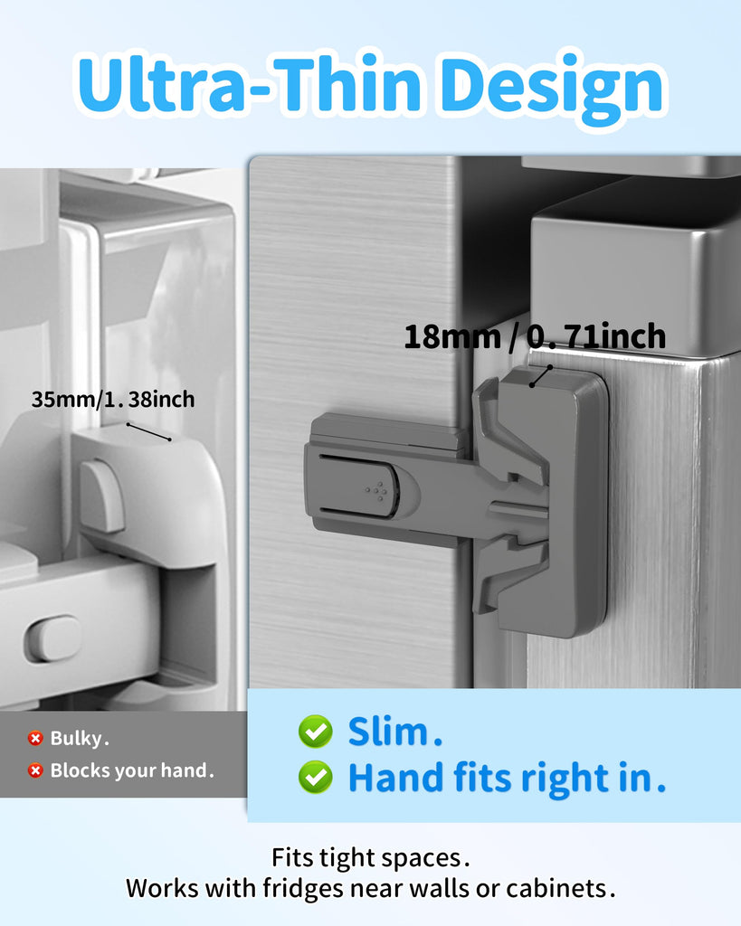 Child Safety Fridge Lock, Auto-Lock, Gray, 2-Pack