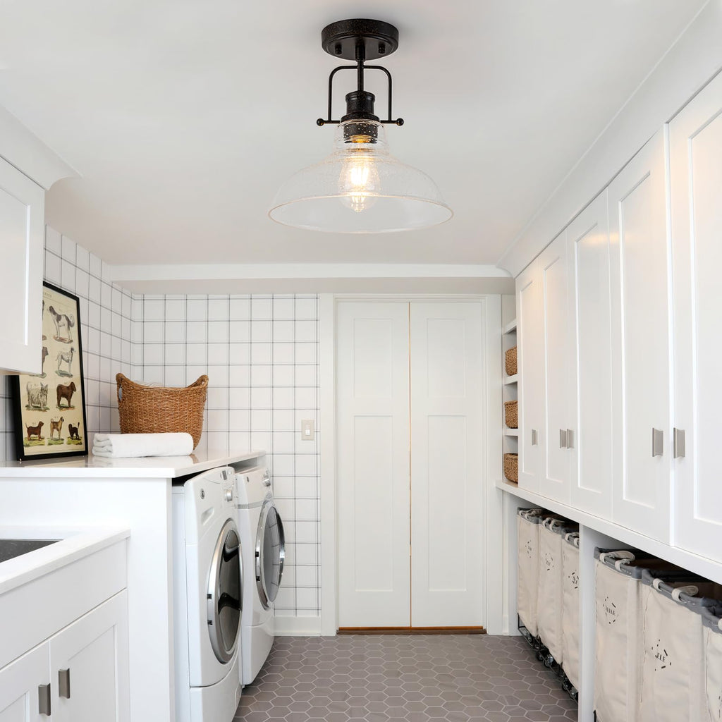 Rustic Seeded Ceiling Light Farmhouse Rust Semi Flush Mount Ceiling Lights, Kitchen Lighting Fixtures Ceiling Lamp