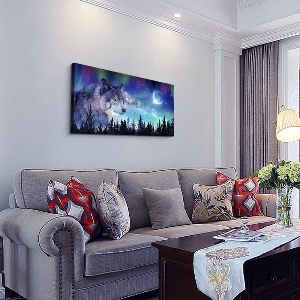 Canvas Wall Art Large Wall Decor Paintings Modern Family Wall Decorations Abstract Aurora Scenery Canvas Art Wolf