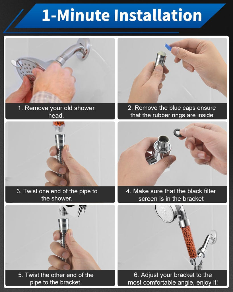 Filtered Shower Head for Hard Water, High Pressure 3 Modes Shower Heads with Handheld Spray