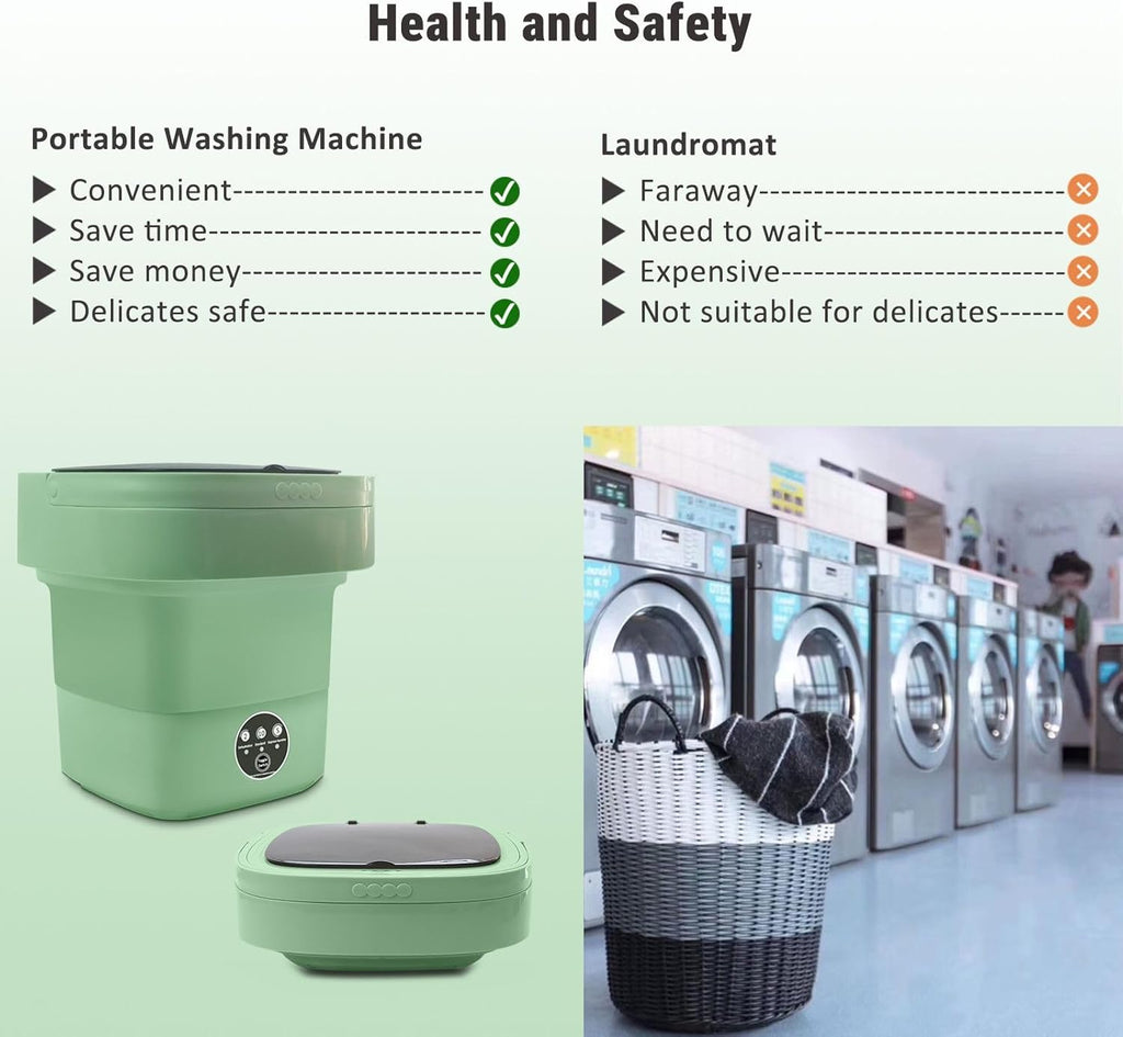 Portable Washing Machine, Foldable Personal Washer w/Integrated Drain Pipe and Spin Basket for Light Clothes, 3