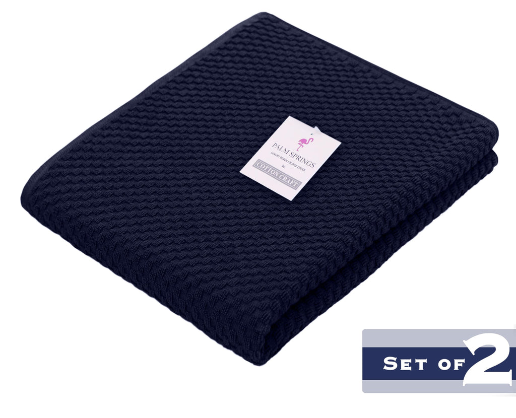 Pool Lounge Chair Cover - 2 Pack Euro Spa Waffle Weave - Navy