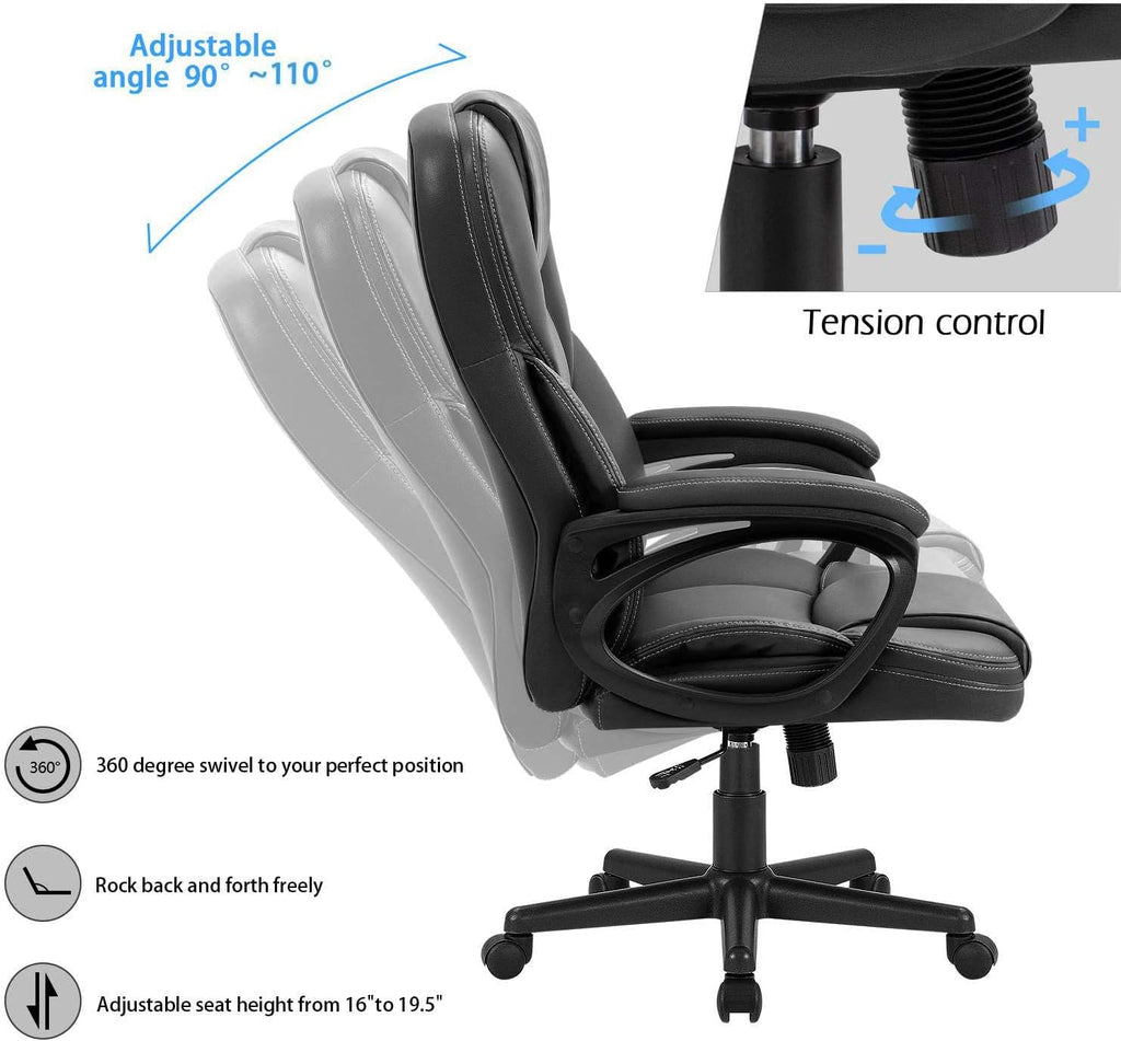 Office Executive Chair High Back Adjustable Managerial Home Desk Chair, Swivel Computer PU Leather Chair with Lumbar