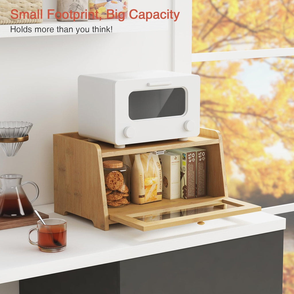 Wood for Kithcen Countertop, Rustic Breadox Storage Container made Bread, Small Compact Bread Keeper Holder Organizer