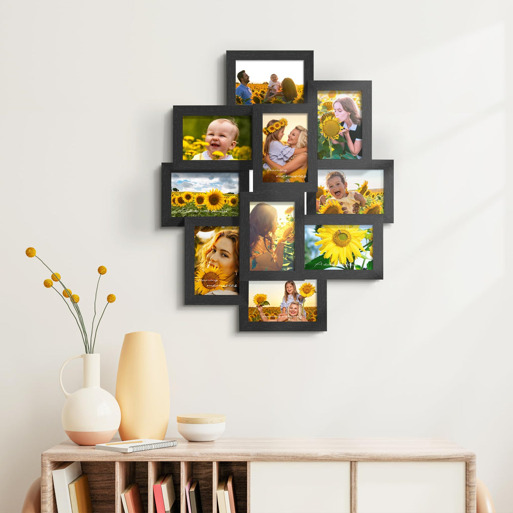 4x6 Collage Frame 10 Pack Glass Front Black Assembly Required